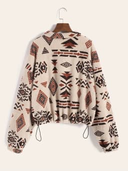 Ms Aztec National Printing Ultra-Fine Austrian Fleece Sweater Zipper Lady