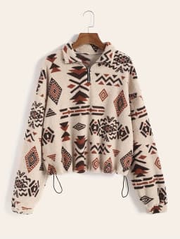 Ms Aztec National Printing Ultra-Fine Austrian Fleece Sweater Zipper Lady
