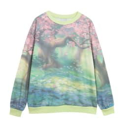 Cartoon Inkjet Printing Embroidered Heavyweight Fleece Hoodie Women's Fashion Loose round Neck Long Sleeve Sweatshirt