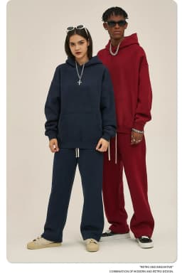 Custom LOGO men's new plush hooded straight leg wide leg zippered sports jogging pants set 350G high-quality sports jogging