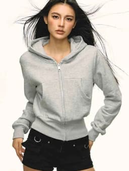 Zoki Vintage Y2K Gray Hoodies Women Streetwear Casual Long Sleeve Sweatshirts Spring Retro American Pockets Female Tops Outwear