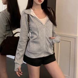 Casual Solid Zipped Hooded Sweatshirts Women Korean Style Slim Fit Sports Hoodie with Pocket Woman Spring Long Sleeve Outerwear