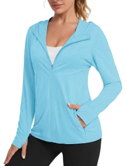 TACVASEN Summer Sun Protection Hoodies Womens Long Sleeve Casual Shirts UPF 50+ Sun Block Full Zip T-shirts With Zipper Pockets