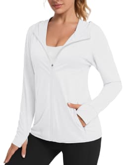 TACVASEN Summer Sun Protection Hoodies Womens Long Sleeve Casual Shirts UPF 50+ Sun Block Full Zip T-shirts With Zipper Pockets
