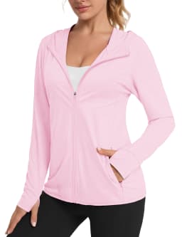 TACVASEN Summer Sun Protection Hoodies Womens Long Sleeve Casual Shirts UPF 50+ Sun Block Full Zip T-shirts With Zipper Pockets
