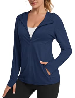 TACVASEN Summer Sun Protection Hoodies Womens Long Sleeve Casual Shirts UPF 50+ Sun Block Full Zip T-shirts With Zipper Pockets