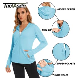 TACVASEN Summer Sun Protection Hoodies Womens Long Sleeve Casual Shirts UPF 50+ Sun Block Full Zip T-shirts With Zipper Pockets