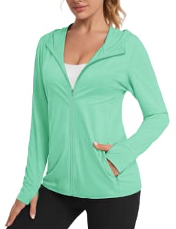 TACVASEN Summer Sun Protection Hoodies Womens Long Sleeve Casual Shirts UPF 50+ Sun Block Full Zip T-shirts With Zipper Pockets