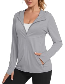 TACVASEN Summer Sun Protection Hoodies Womens Long Sleeve Casual Shirts UPF 50+ Sun Block Full Zip T-shirts With Zipper Pockets
