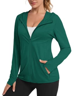 TACVASEN Summer Sun Protection Hoodies Womens Long Sleeve Casual Shirts UPF 50+ Sun Block Full Zip T-shirts With Zipper Pockets