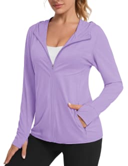 TACVASEN Summer Sun Protection Hoodies Womens Long Sleeve Casual Shirts UPF 50+ Sun Block Full Zip T-shirts With Zipper Pockets