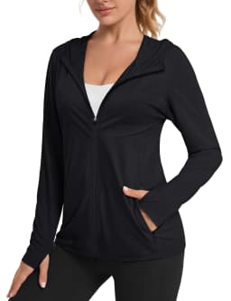 TACVASEN Summer Sun Protection Hoodies Womens Long Sleeve Casual Shirts UPF 50+ Sun Block Full Zip T-shirts With Zipper Pockets