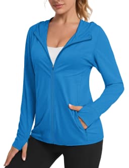 TACVASEN Summer Sun Protection Hoodies Womens Long Sleeve Casual Shirts UPF 50+ Sun Block Full Zip T-shirts With Zipper Pockets