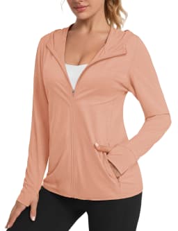 TACVASEN Summer Sun Protection Hoodies Womens Long Sleeve Casual Shirts UPF 50+ Sun Block Full Zip T-shirts With Zipper Pockets