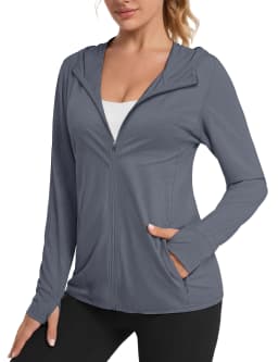 TACVASEN Summer Sun Protection Hoodies Womens Long Sleeve Casual Shirts UPF 50+ Sun Block Full Zip T-shirts With Zipper Pockets