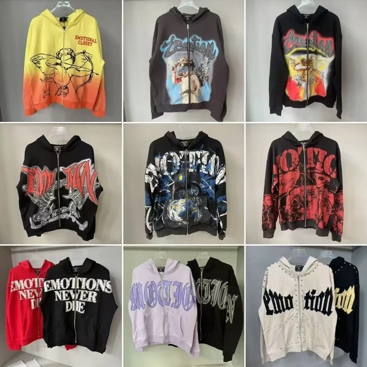 Mixed Emotion Zipper Hoodie Thin 100% Cotton Diamond Pattern Casual Streetwear Sweatshirt Mixed Emotion Jacket Pants