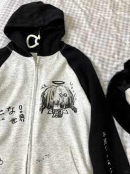 Zip Up Hoodie Cartoon Japanese Grunge Sweatshirt Women Clothing Streetwear Anime Print Jackets Y2k Tops Casual Loose Outerwear