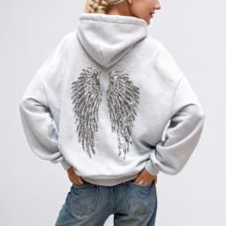 2026 Glitter Angel Wings Hoodie Women's Street Loose Long Sleeve White Pullover Fashionable 2000 Harajuku Casual Sweatshirt
