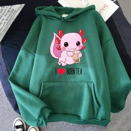Axolotl Boba Milk Tea Hoodies Korean Style Women Clothes Kawaii Sweatshirt Vintage Cartoon Graphic Hoodie Harajuku Sudaderas