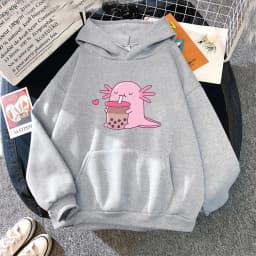 Axolotl Boba Milk Tea Hoodies Korean Style Women Clothes Kawaii Sweatshirt Vintage Cartoon Graphic Hoodie Harajuku Sudaderas