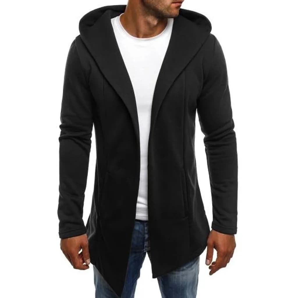 Men Splicing Solid Color Trench Coat Jacket Cardigan Hooded New Autumn Winter Fashion Trend Brand Long Hoodies Roupa Masculina