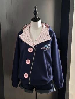 Vintage Kawaii Long Sleeve Loose Coat with Hooded Women Japanese Cute Zipper Sweatshirts Female Casual Y2k Jacket Overcoat Chic