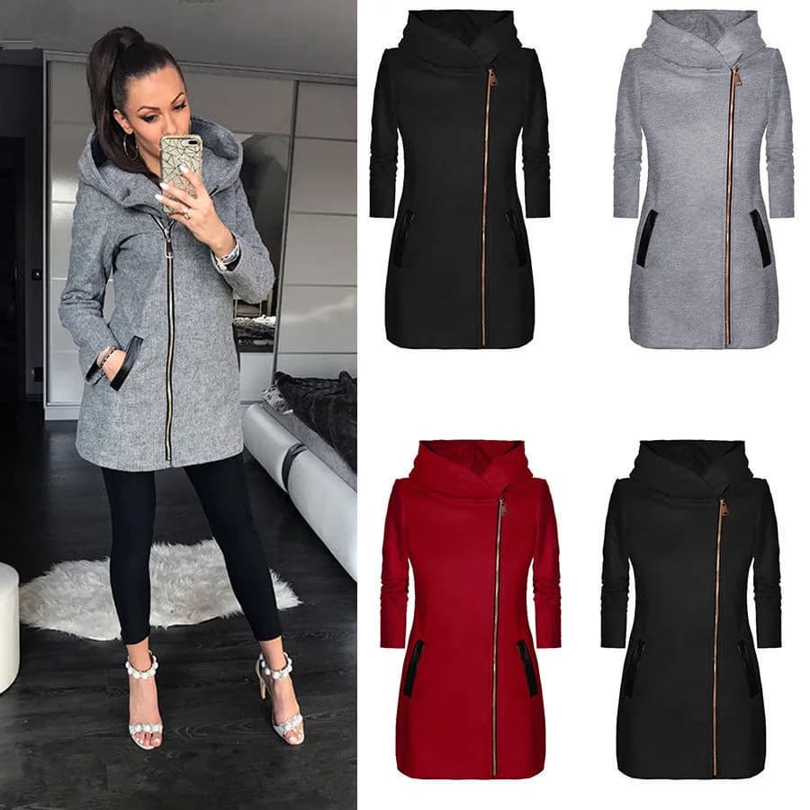 Fashion Trend Loose Side Zipper Plus Fleece Jacket Hooded Sweater Woman