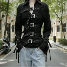 Gothic Y2k Subculture Vintage Jackets Women Harajuku Y2K Metal Buckle Belt Slim Bandage Shirts New Dark Punk Top Female Clothing