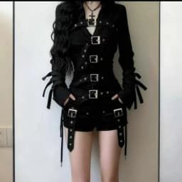 Gothic Y2k Subculture Vintage Jackets Women Harajuku Y2K Metal Buckle Belt Slim Bandage Shirts New Dark Punk Top Female Clothing