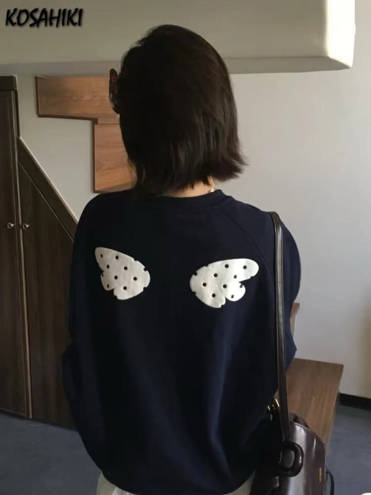 2026 Harajuku Polka Dot Wing Printing Autumn Hoodie Women Y2k Aesthetic Casual Loose Hoody Preppy Style Grunge Cute Sweatshirts