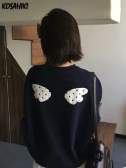 2026 Harajuku Polka Dot Wing Printing Autumn Hoodie Women Y2k Aesthetic Casual Loose Hoody Preppy Style Grunge Cute Sweatshirts