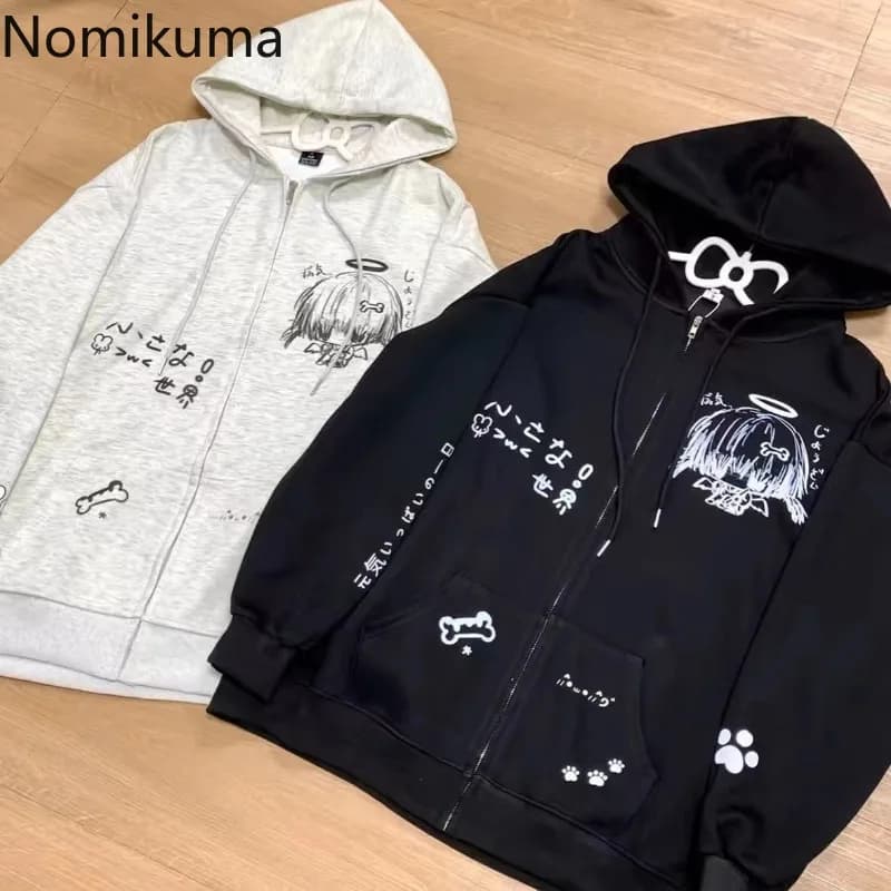 Zip Up Hoodie Jackets Japanese Sweatshirts Preppy Style 2025 Ropa Mujer Hooded Cartoon Zipper Casual Fashion Hoodies Y2k Tops