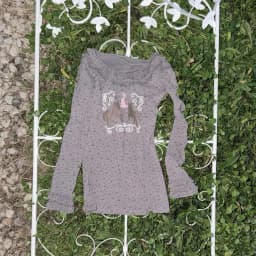 2000s Sweet Cute Ruffles O-neck Y2K Vintage Floral/Polka Dot Long Sleeve Top Retro Pony Graphic Slim-Fit Layering T-Shirt Japan