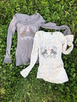 2000s Sweet Cute Ruffles O-neck Y2K Vintage Floral/Polka Dot Long Sleeve Top Retro Pony Graphic Slim-Fit Layering T-Shirt Japan