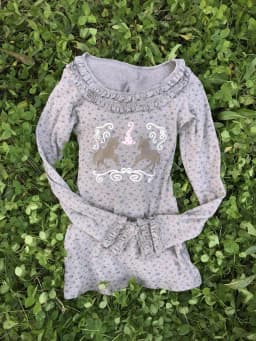 2000s Sweet Cute Ruffles O-neck Y2K Vintage Floral/Polka Dot Long Sleeve Top Retro Pony Graphic Slim-Fit Layering T-Shirt Japan