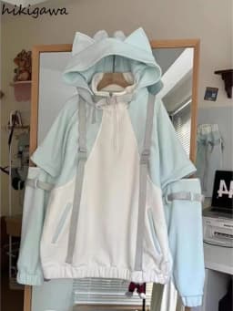 Japanese Oversized Hoodies Women 2025 Ropa Mujer Contrast Color Streetwear Chic Sweet Sweatshirts Hooded Casual Hoodie Y2k Tops