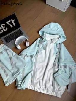 Japanese Oversized Hoodies Women 2025 Ropa Mujer Contrast Color Streetwear Chic Sweet Sweatshirts Hooded Casual Hoodie Y2k Tops