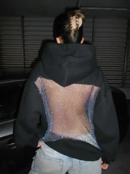 American Sexy Hot Sweetheart Hoodie with Open Back Y2K Clothes Womens Fashion Transparent Mesh Hoodie Pullover Jacket