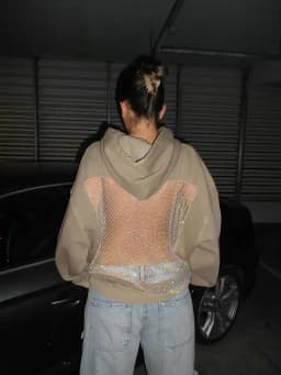 American Sexy Hot Sweetheart Hoodie with Open Back Y2K Clothes Womens Fashion Transparent Mesh Hoodie Pullover Jacket