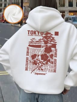 Japanese Tokyo Sakura Printing Hoodies Women Basics Loose Sweatshirt Winter Fleece Warm Pullover Street Casual Woman Clothes