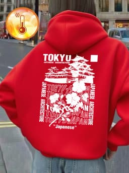 Japanese Tokyo Sakura Printing Hoodies Women Basics Loose Sweatshirt Winter Fleece Warm Pullover Street Casual Woman Clothes