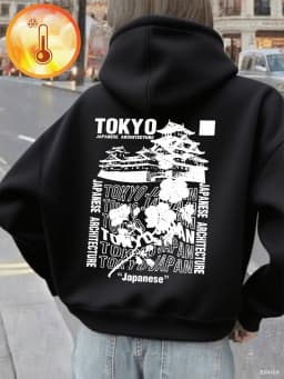 Japanese Tokyo Sakura Printing Hoodies Women Basics Loose Sweatshirt Winter Fleece Warm Pullover Street Casual Woman Clothes