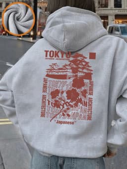 Japanese Tokyo Sakura Printing Hoodies Women Basics Loose Sweatshirt Winter Fleece Warm Pullover Street Casual Woman Clothes
