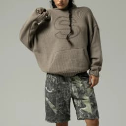 Casual loose S relief knitted hoodie ladies word knitted autumn winter hooded high street suit hooded hoodie sweatshirt