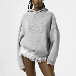 Casual loose S relief knitted hoodie ladies word knitted autumn winter hooded high street suit hooded hoodie sweatshirt