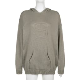 Casual loose S relief knitted hoodie ladies word knitted autumn winter hooded high street suit hooded hoodie sweatshirt