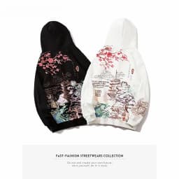Japanese Retro Sakura Hoodie Y2K Clothes Mens Womens Hip Hop Urban Retro Graphic Oversized Hoodie Sweatshirt Casual Jacket