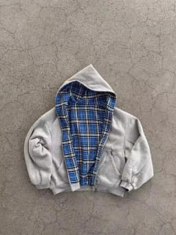 Y2K Grey Reversible Sweatshirt Harajuku Vintage Plaid Graphic Zipper Hoodie Gothic Casual Oversized Hoodie Mens Womens Clothes