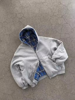 Y2K Grey Reversible Sweatshirt Harajuku Vintage Plaid Graphic Zipper Hoodie Gothic Casual Oversized Hoodie Mens Womens Clothes