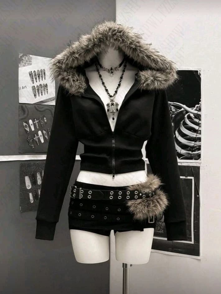 Plush Fashion Vintage Korean Coat Y2K Women Hooded Slim Clothing Aesthetic Classic Chic Surcoat Classic Long Sleeve Zip Hoodies